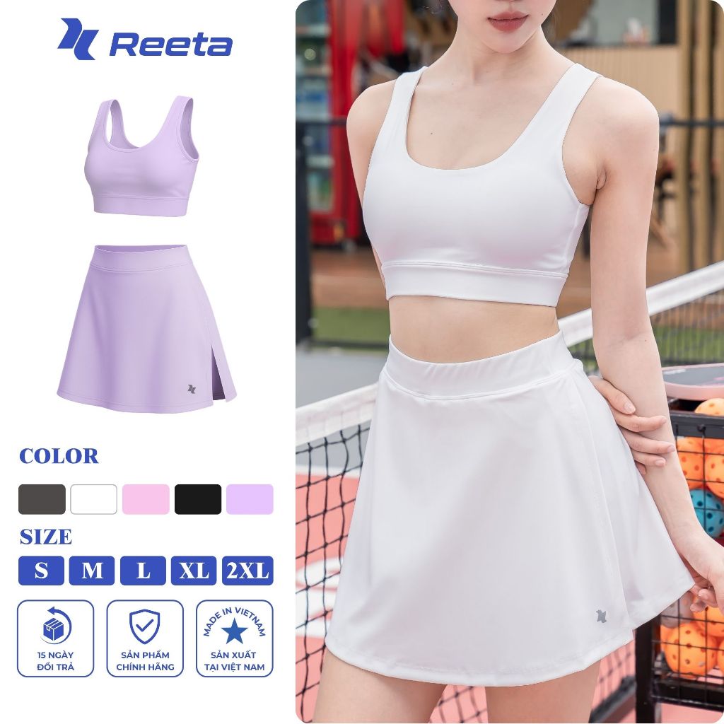 Set bộ thể thao nữ Reeta chất vải mềm min,co giãn.tập tennis,pickleball,cầu lông áo bra ft chân váy (027-061) | BigBuy360 - bigbuy360.vn