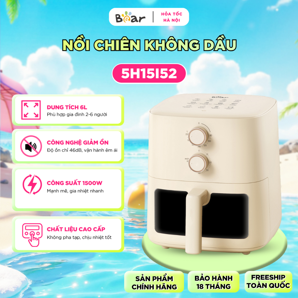 [HN-Hỏa Tốc] Nồi Chiên Không Dầu BEAR 5L Lò Nướng Chiên Hơi Nước Nướng Bánh AF-5H15I52