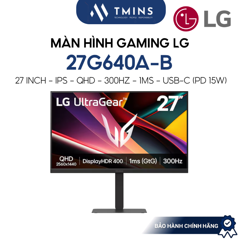 Màn hình Gaming LG UltraGear™ G6 27G640A-B 27", IPS, 2K, 300Hz, 1ms, USB-C 15W - Hàng chính hãng