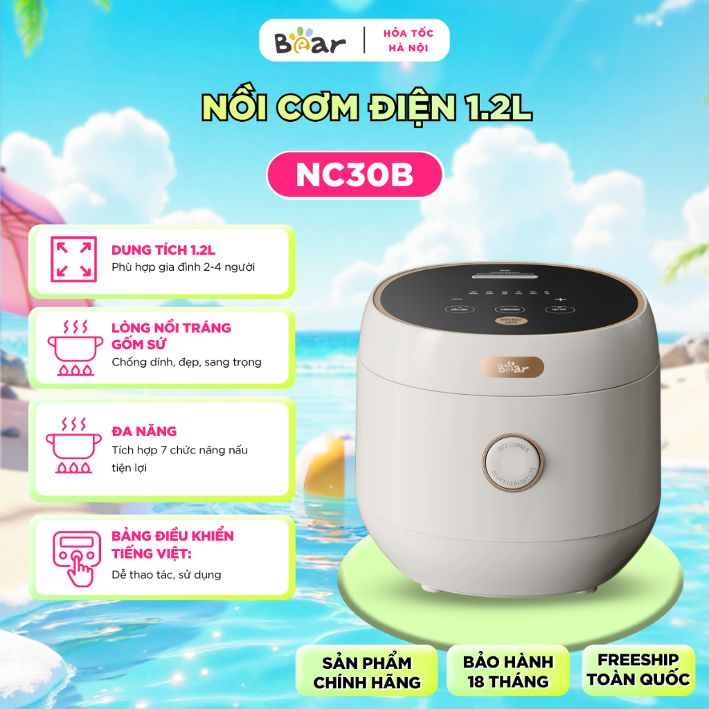 [HN-Hỏa Tốc] Nồi Cơm Điện Tử BEAR 1.2L Lòng Nồi 6 Lớp Nấu Cháo Hầm Hấp Hẹn Giờ SB-NC30B