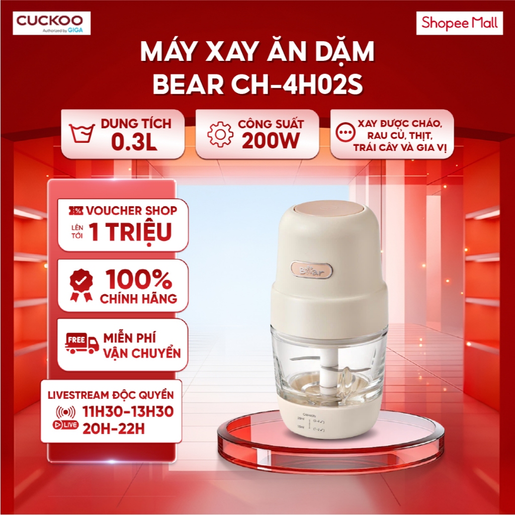 Máy xay ăn dặm Bear 0.3L CH-4H02S (Bản Quốc Tế) - Công suất 200W - Xay được cháo, rau củ, thịt, trái