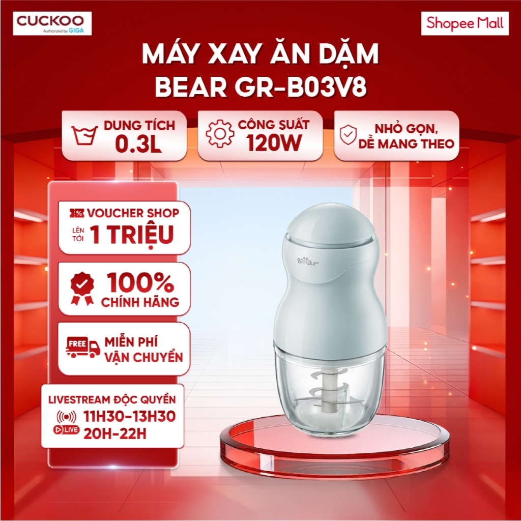 Máy xay ăn dặm Bear GR-B03V8 - Dung tích 300ml (0.3L) nhỏ gọn, dễ mang theo