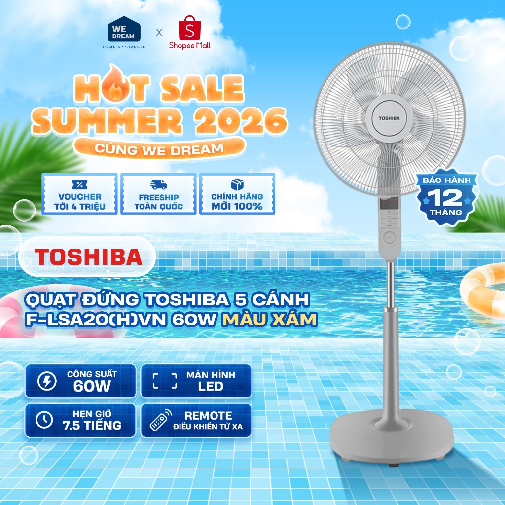 F-LSA20(H)VN - Quạt Đứng Toshiba 5 Cánh F-LSA20(H)VN 60W - Hàng Chính Hãng