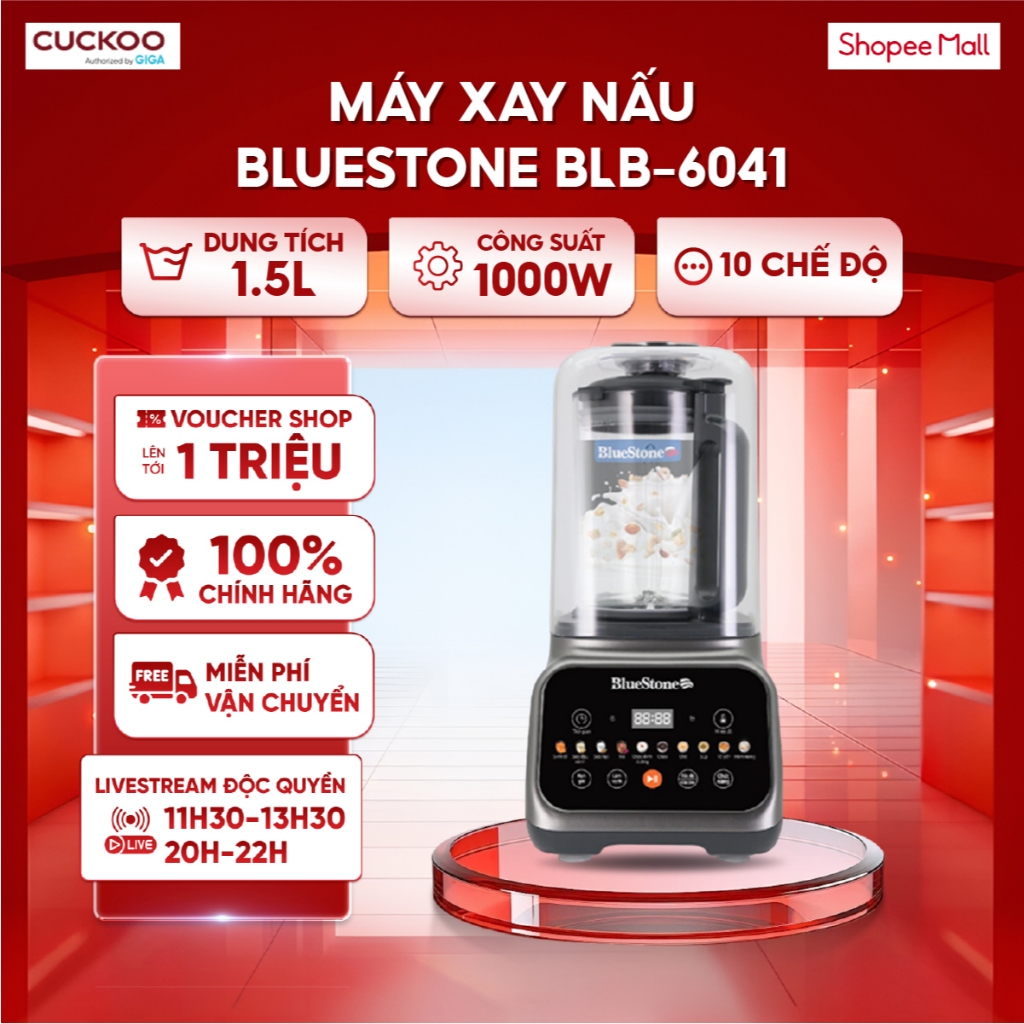 Máy xay nấu đa năng BlueStone BLB-6041 - 10 chức năng xay nấu tự động - Điều khiển cảm ứng tiếng Việ