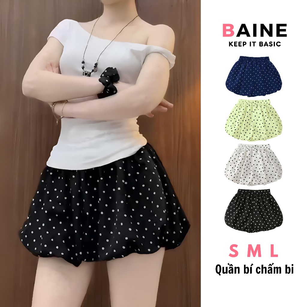 Quần SHORT BÍ NGÔ CHẤM BI Cạp Lưng Thun Chất Kate 2 Lớp QU09, Quần Đùi Nữ Phồng Bồng Bềnh BAINE
