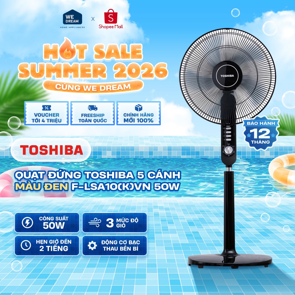 F-LSA10(K)VN - Quạt Đứng Toshiba F-LSA10(K)VN 50W Màu Đen - Hàng Chính Hãng, Mới 100%