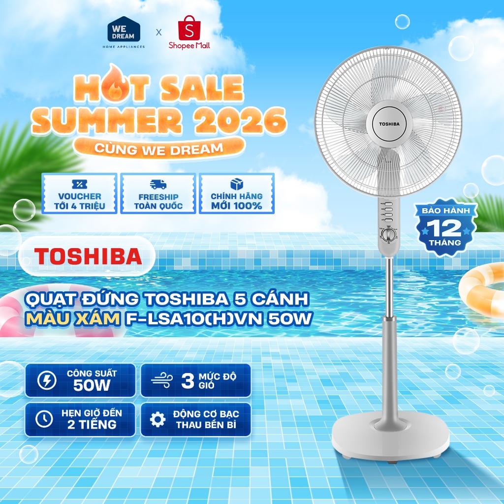 F-LSA10(H)VN - Quạt Đứng Toshiba 5 Cánh Màu Xám F-LSA10(H)VN 50W - Hàng Chính Hãng, Mới 100%