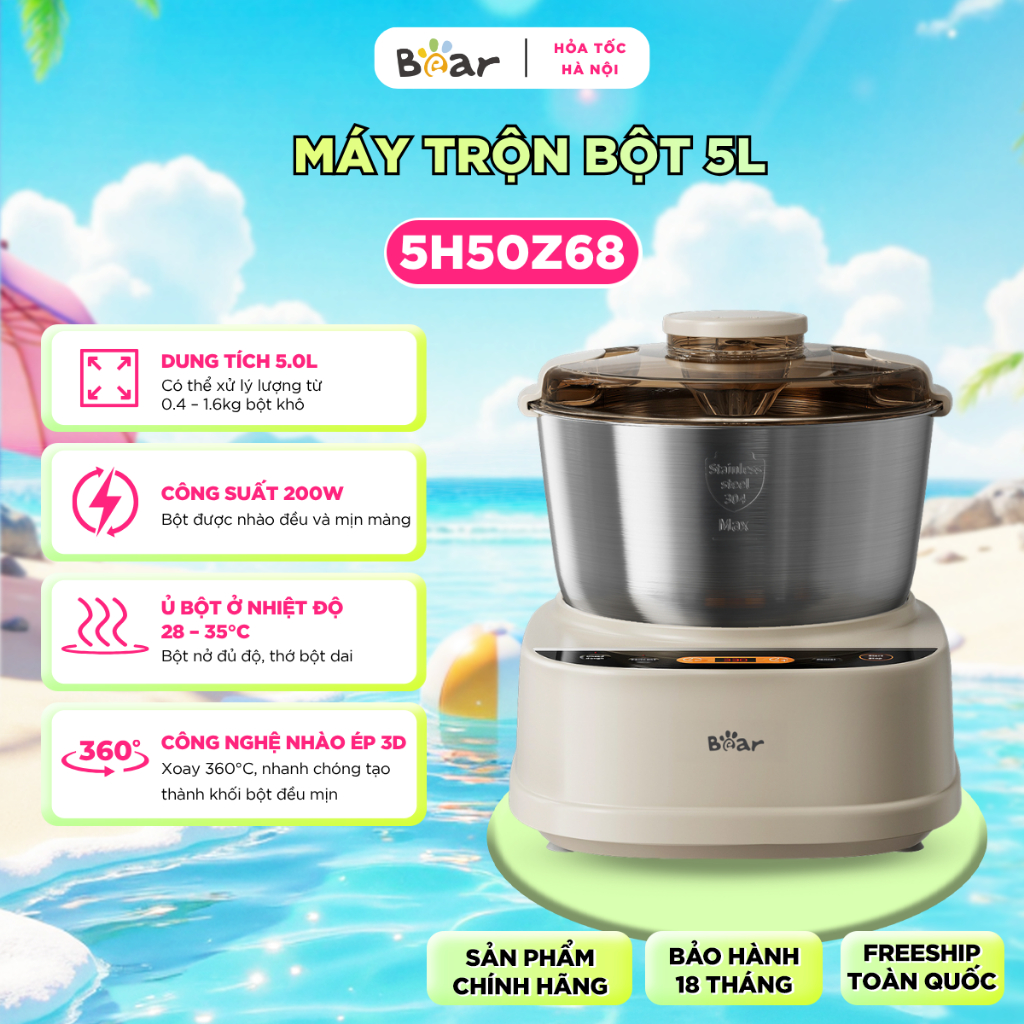 [HN-Hỏa Tốc] Máy Trộn Bột BEAR 5L Inox 304 Nhào Bột Nhồi Bột Làm Bánh Chống Dính SM-5H50Z68