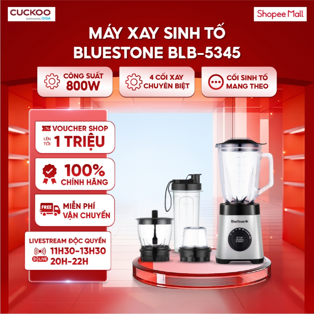 Máy xay sinh tố đa năng BlueStone BLB-5345 800W - 4 cối xay chuyên biệt - Cối sinh tố mang theo