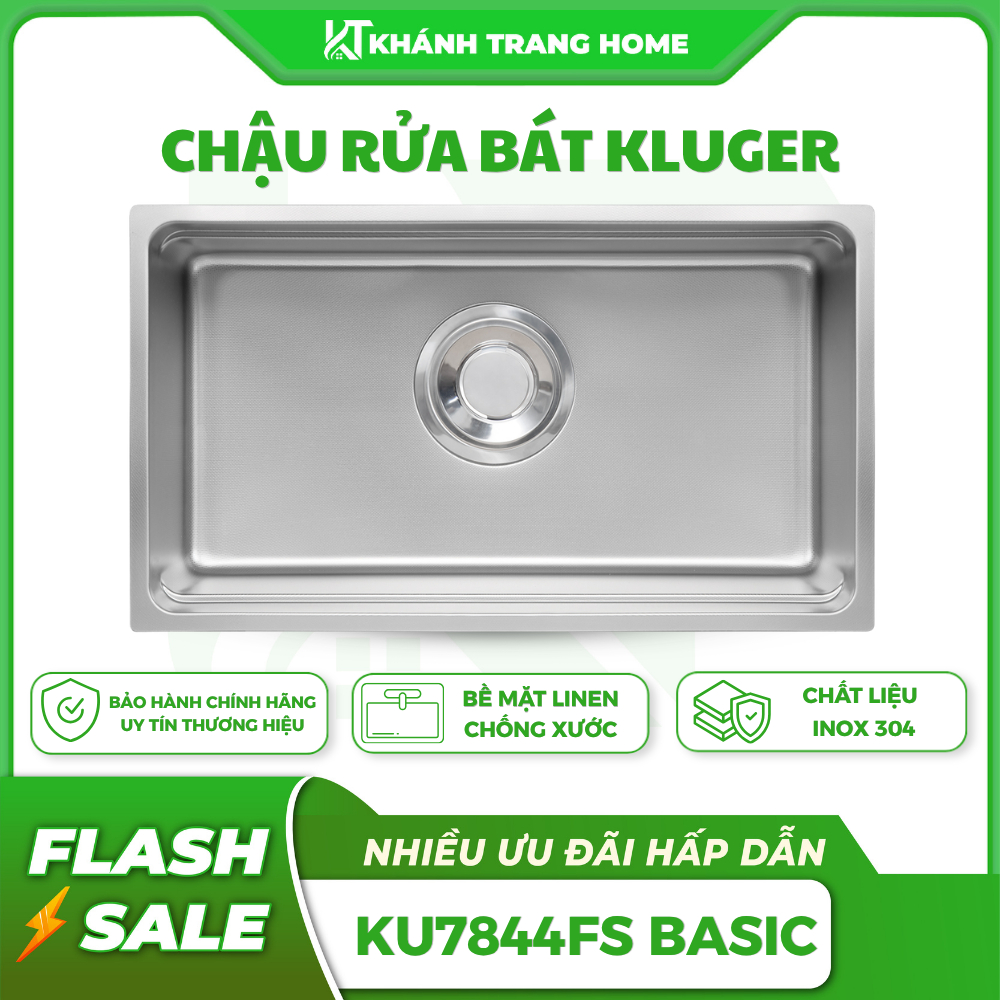 Chậu rửa chén Kluger KU7844FS Basic một hố chống xước, bề mặt linen chống xước - Khánh Trang Home