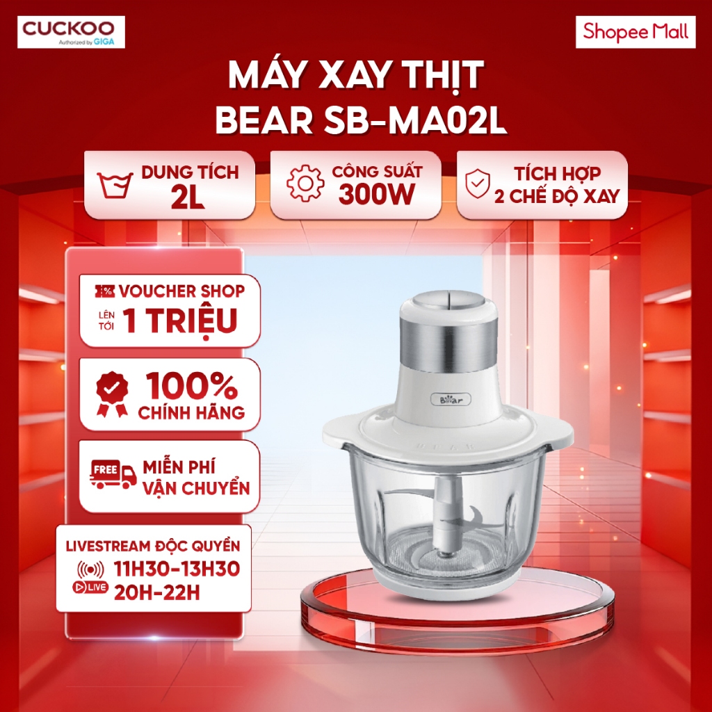 Máy xay thịt Bear 2L SB-MA02L - Tích hợp 2 chế độ xay - Công suất 300W