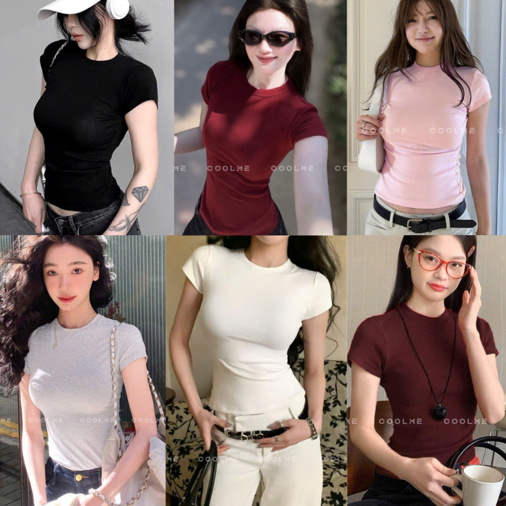 Áo thun ôm body nữ trơn fit dáng baby tee tay ngắn cổ tròn chất cotton mịn co giãn tốt Coolme -G06