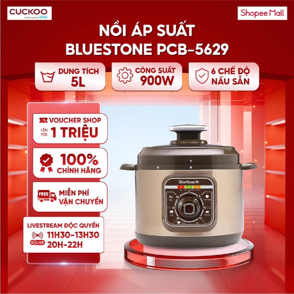 Nồi áp suất Bluestone PCB-5629 - 5L, 900W - 6 chế độ nấu sẵn