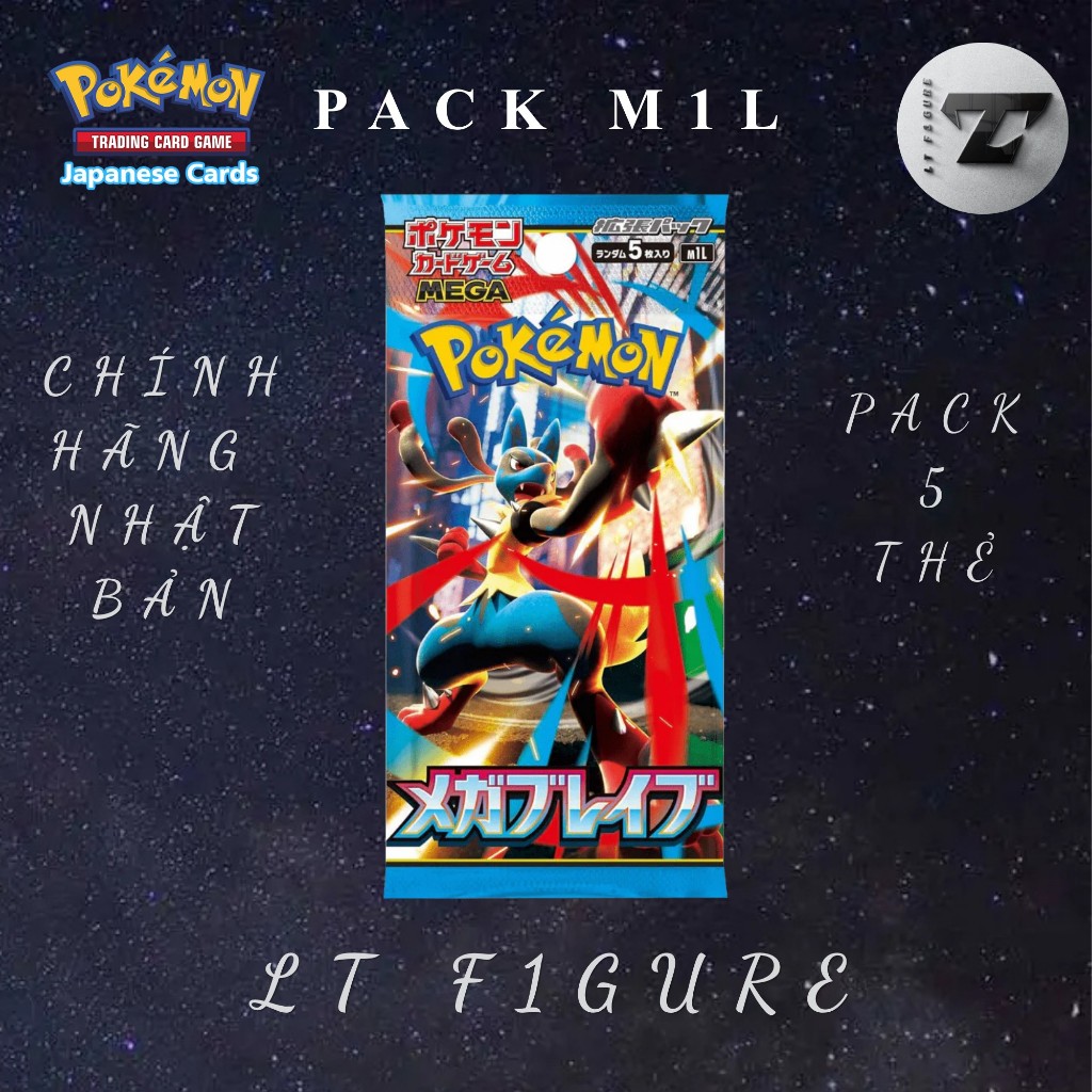 [LT F1GURE] Thẻ Card Game Pokemon - Pack Pokemon Mega Brave (Pack M1L - Pack 5 thẻ) - Chính Hãng Nhậ