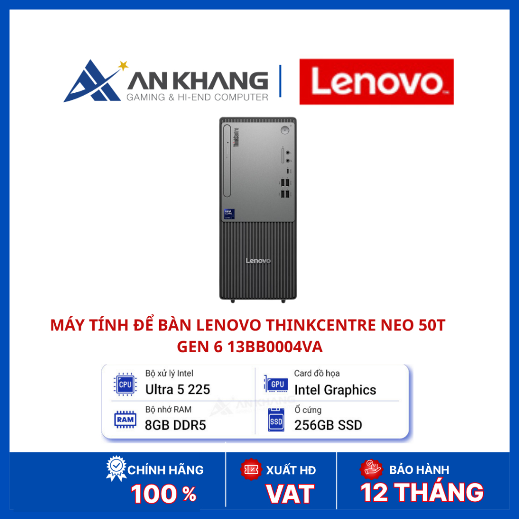 Máy tính để bàn Lenovo ThinkCentre neo 50t Gen 6 13BB0004VA | Core Ultra 5 225 | RAM 8GB DDR5 | SSD 