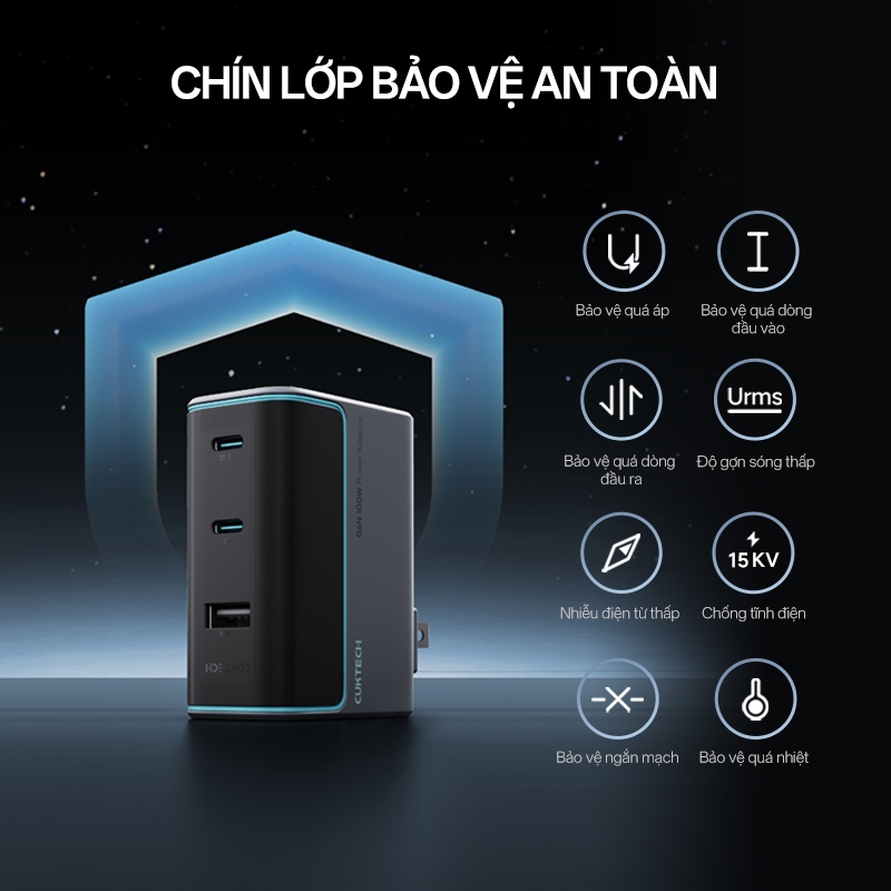 Củ Sạc GaN CUKTECH 10 2C1A | Công Suất 100W Max | Hỗ Trợ Sạc Nhanh | 3 Cổng | Bảo Hành 18 Tháng AD1003 | BigBuy360 - bigbuy360.vn