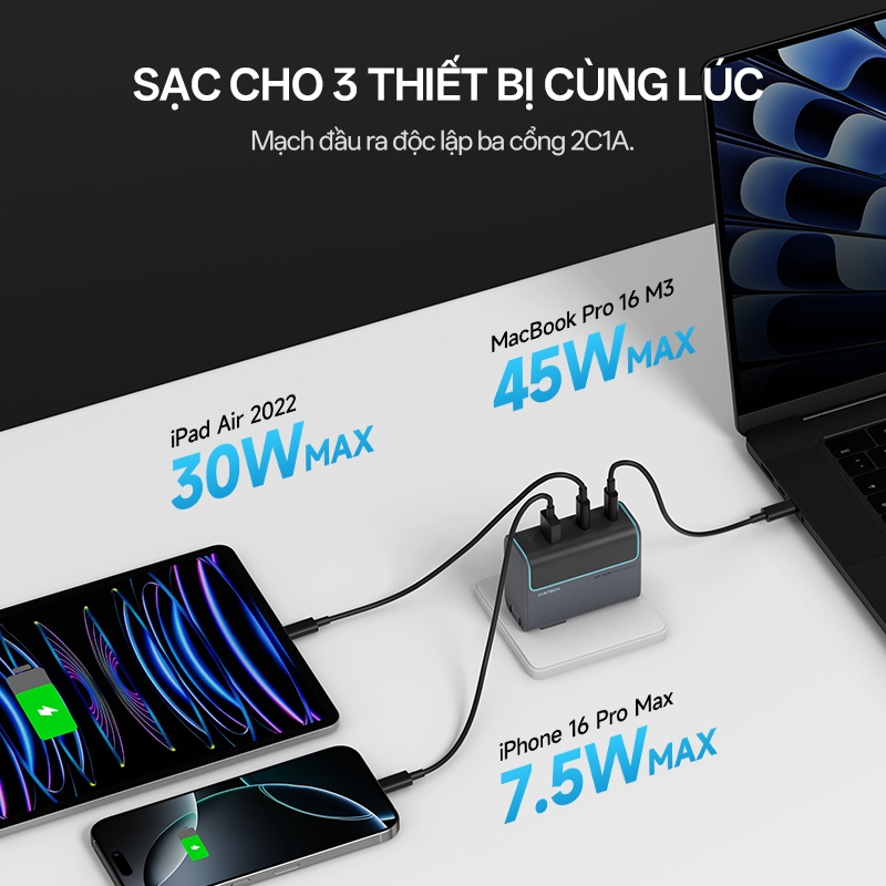 Củ Sạc GaN CUKTECH 10 2C1A | Công Suất 100W Max | Hỗ Trợ Sạc Nhanh | 3 Cổng | Bảo Hành 18 Tháng AD1003 | BigBuy360 - bigbuy360.vn