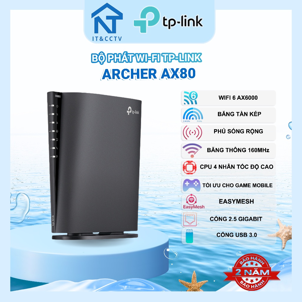 [TP-Link Chính Hãng] Router WiFi 6 TP-Link Archer AX80 AX6000 – 8 Luồng Stream, Cổng 2.5Gbps, Tốc Độ