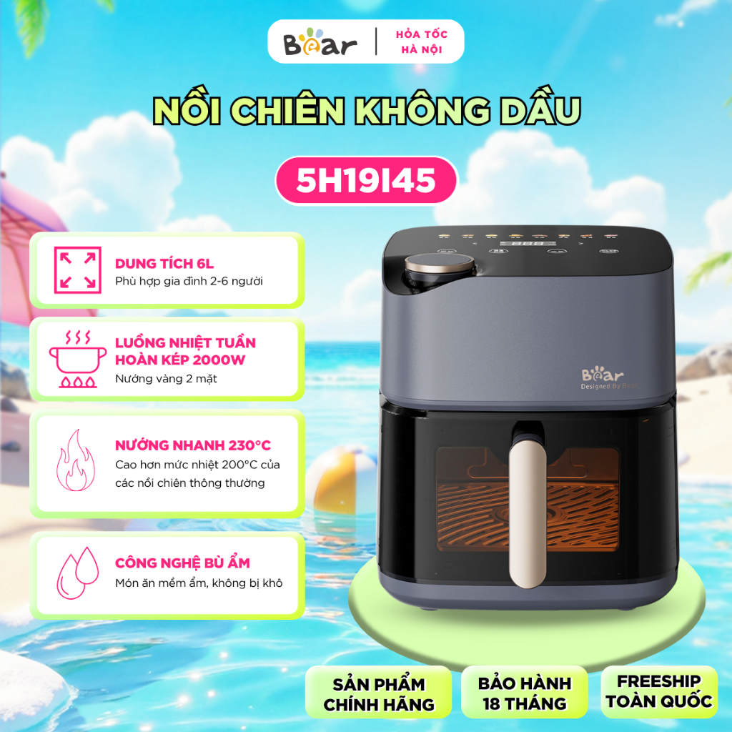 [HN-Hỏa Tốc] Nồi Chiên Không Dầu BEAR 6L Lò Nướng Chiên Hơi Nước Nướng Bánh AF-5H19I45