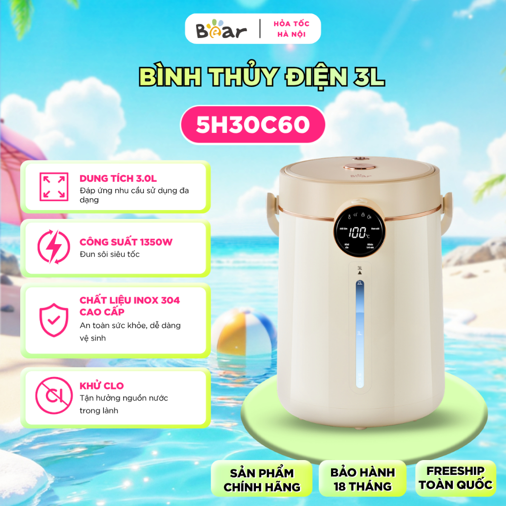 [HN-Hỏa Tốc] Bình Thủy Điện BEAR 3L Đun Sôi Giữ Nhiệt Điều Khiển Cảm Ứng EWB-5H30C60