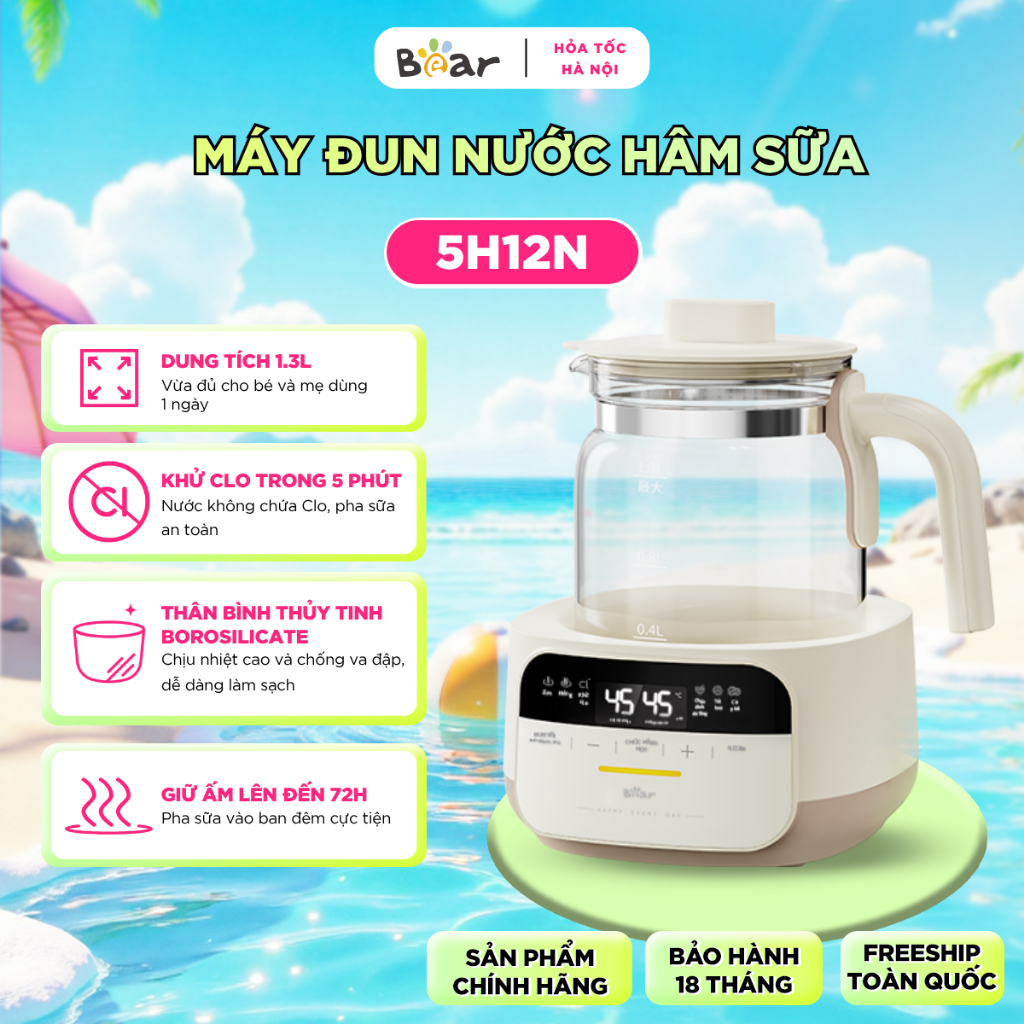 [HN-Hỏa Tốc] Máy Đun Nước Pha Sữa BEAR 1.3L Hâm Sữa Rã Đông Sữa Mẹ Giữ Ấm Cho Bé WW-5H12N