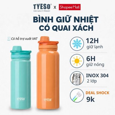 Bình giữ nhiệt dáng thể thao quai xách ẩn có vòi uống chuẩn Tyeso với inox 404 không gỉ hai lớp 8709