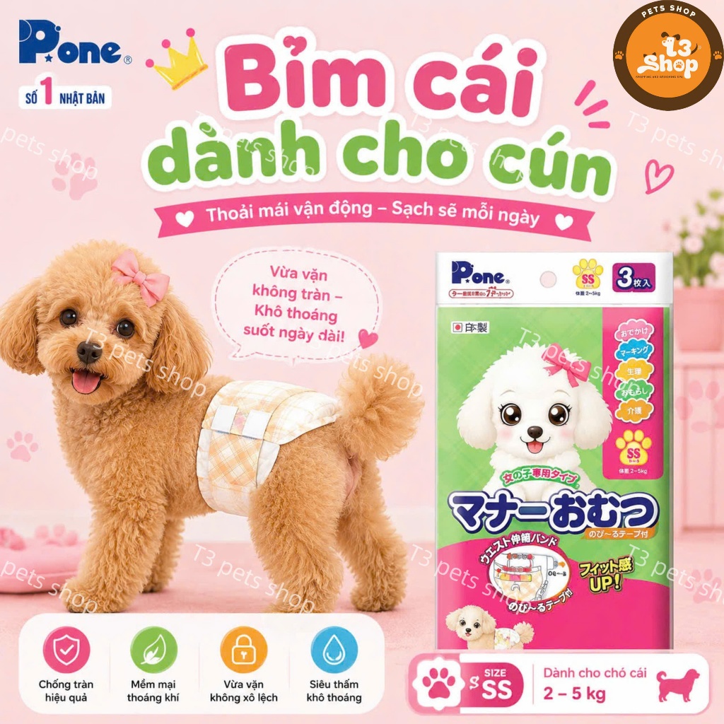 bỉm cho cún mèo giống CÁI (bé gái) hãng P.one - T3 PETS SHOP