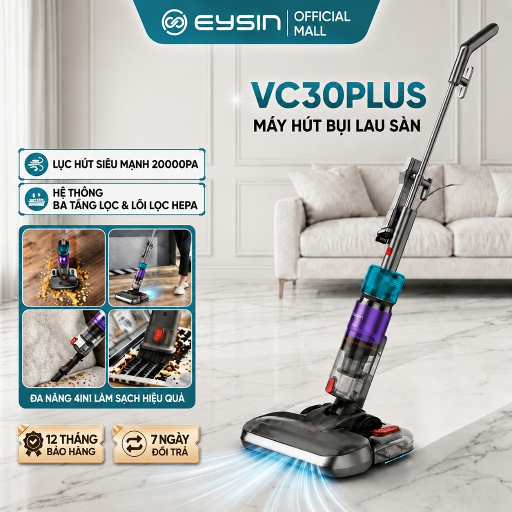 [V] Máy hút bụi có dây EYSIN VC30Plus Công suất 500W 20000Pa lực hút mạnh Lõi lọc HEPA lọc sạch bụi