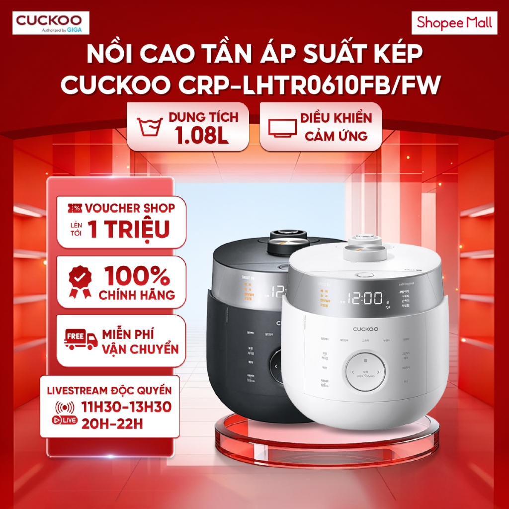 Nồi cơm điện Hạ cánh nơi anh Cuckoo CRP-LHTR0610FB/FW 1.08L ĐEN / TRẮNG - Nhiều chế độ nấu - Điều kh
