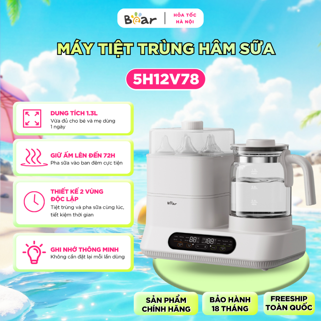 [HN-Hỏa Tốc] Máy Hâm Sữa Tiệt Trùng BEAR 1.3L Đa Năng Đun Nước Pha Sữa Cho Bé WW-5H12V78