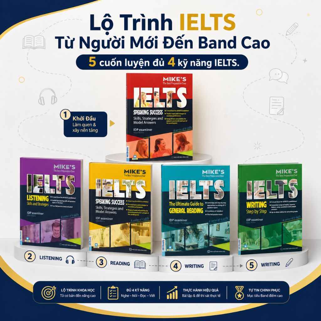 Sách IELTS Mike's Beginner  Writing  Reading  Speaking  Listening Trọn Bộ Luyện Thi IELTS 4 Kỹ Năng