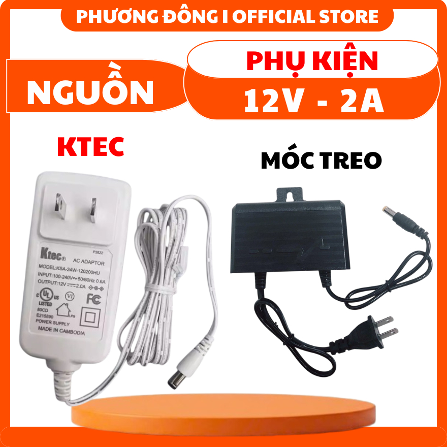 NGUỒN 12V - 2A KTEC, 12V - 2A  MÓC TREO DÙNG CHO CAMERA IP, CAMERA HIKVISION, DAHUA, KBVISION
