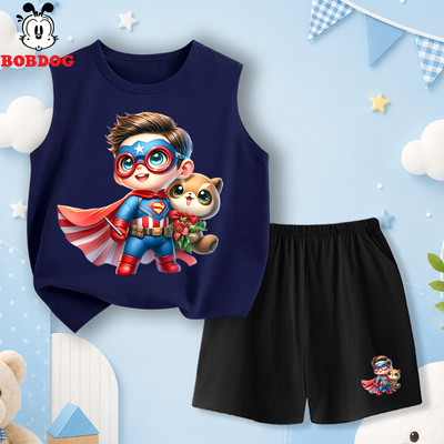 Đồ bộ bé trai BOBDOG, quần áo cho bé mặc hè chất thun cotton mềm mát, áo ba lỗ quần đùi in hình MARVEL BD-BDO105