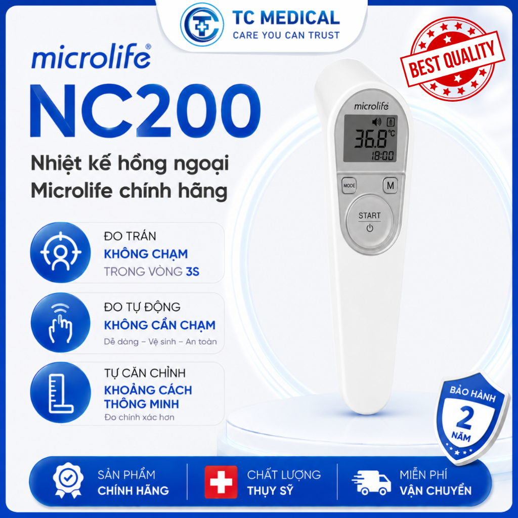Nhiệt kế hồng ngoại Microlife NC200 tự động đo không chạm, độ chính xác cao [Chính hãng BH 2 Năm]