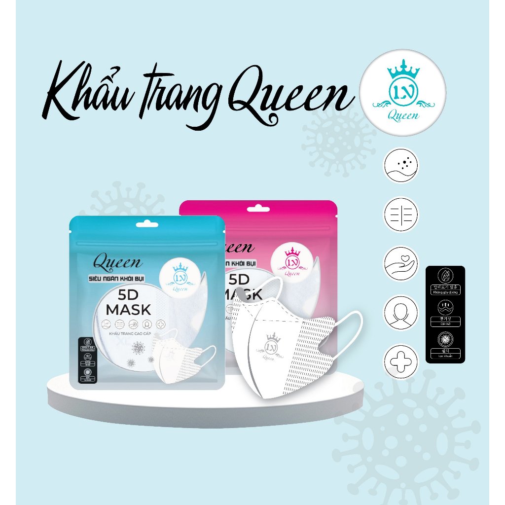 Combo 200 chiếc Khẩu Trang 5D người lớn. Khẩu Trang 5D QUEEN MASK Kháng Khuẩn 3 lớp.
