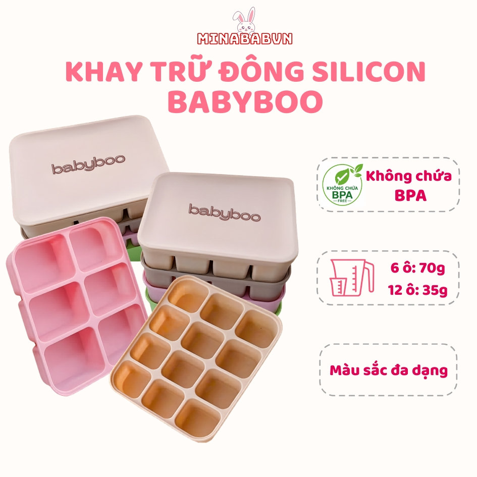 Khay Trữ Đông Đồ Ăn Dặm Babyboo Chất Liệu Silicon Cho Bé 6 và 12 Ô, Khay Trữ Đông Đựng Đồ Ăn Dặm