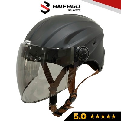 Nón bảo hiểm nửa đầu kính dài đen, thiết kế kiểu dáng gù thể thao, an toàn, size vòng đầu 55-59 cm