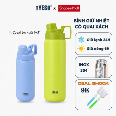 Bình giữ nhiệt TYESO có quai xách và vòi uống silicon inox 304 cách nhiệt chân không giữ lạnh 24h