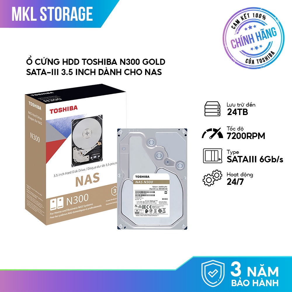 (TẶNG BLINDBOX) Ổ cứng NAS Toshiba N300 Gold 3.5 inch 7200RPM  Hoạt động 24/7 cho NAS/ DAS