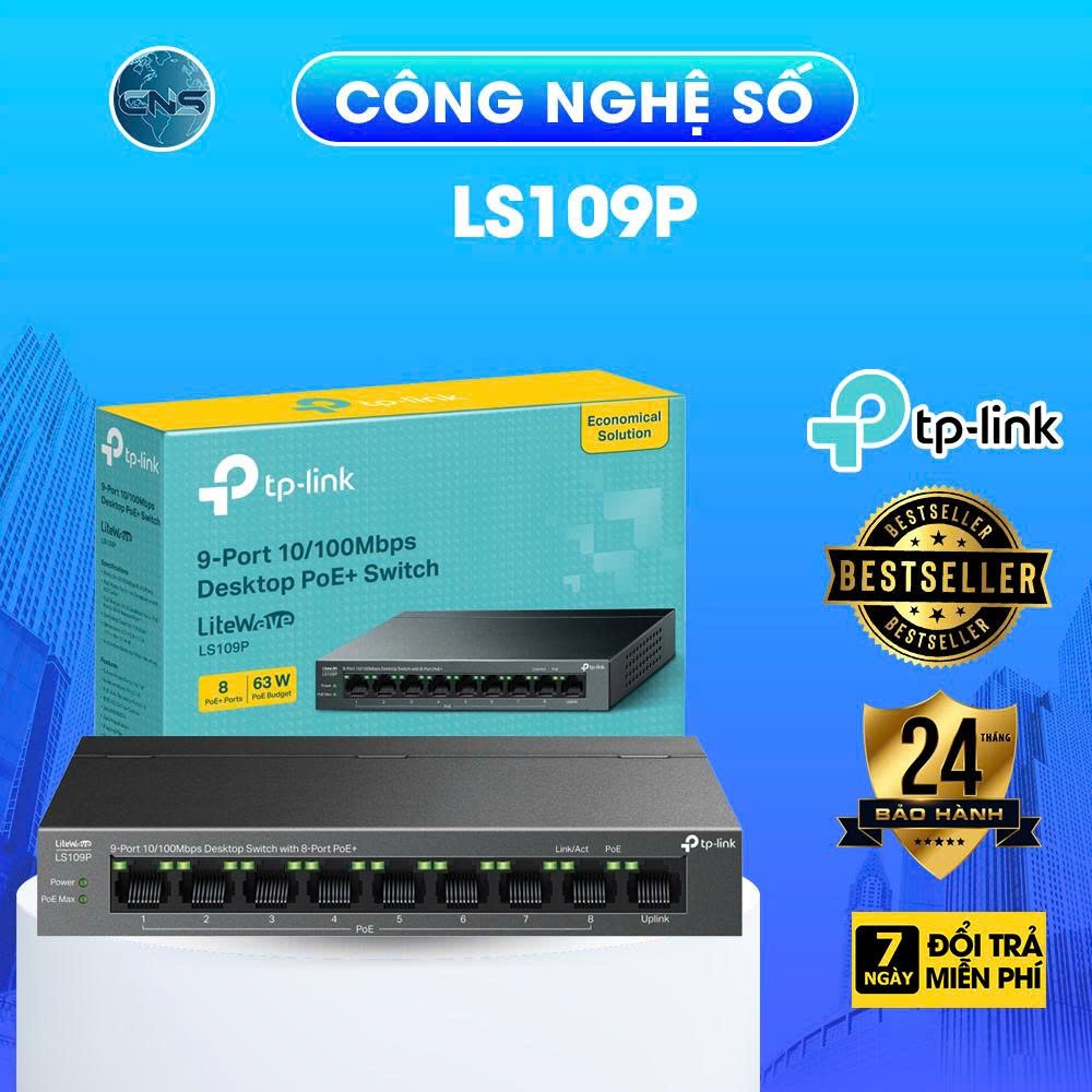 TP-Link LS109P - Switch 8 Port PoE+ Cấp Nguồn Cho Camera Có Cổng UpLink - BẢO HÀNH CHÍNH HÃNG 2 NĂM