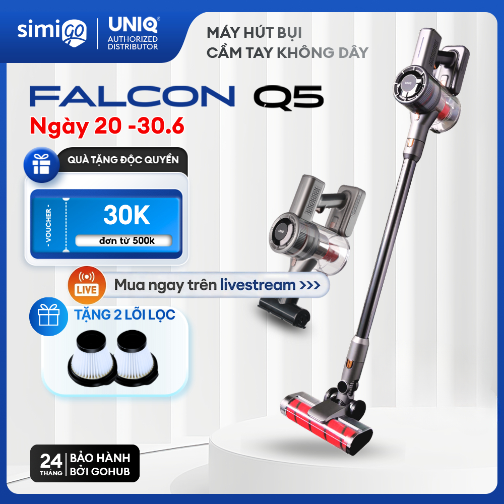 [Livestrem] Máy Hút Bụi Không Dây Cầm Tay UNIQ Falcon Q5 Cao Cấp Có Đèn Pin Cây Lau Nhà Ga Giường Nệ