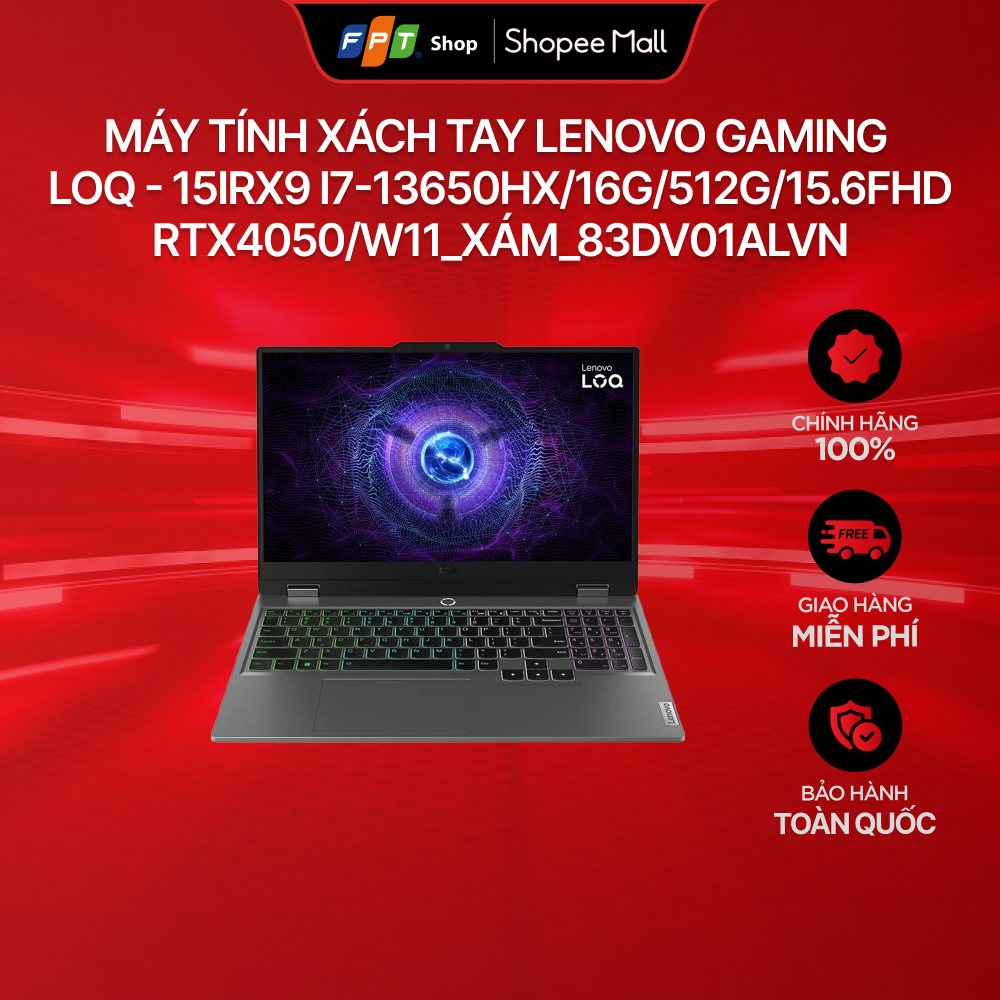 Máy tính xách tay Lenovo Gaming LOQ - 15IRX9 i7-13650HX/16G/512G/15.6FHD/RTX4050/W11_Xám_83DV01ALVN
