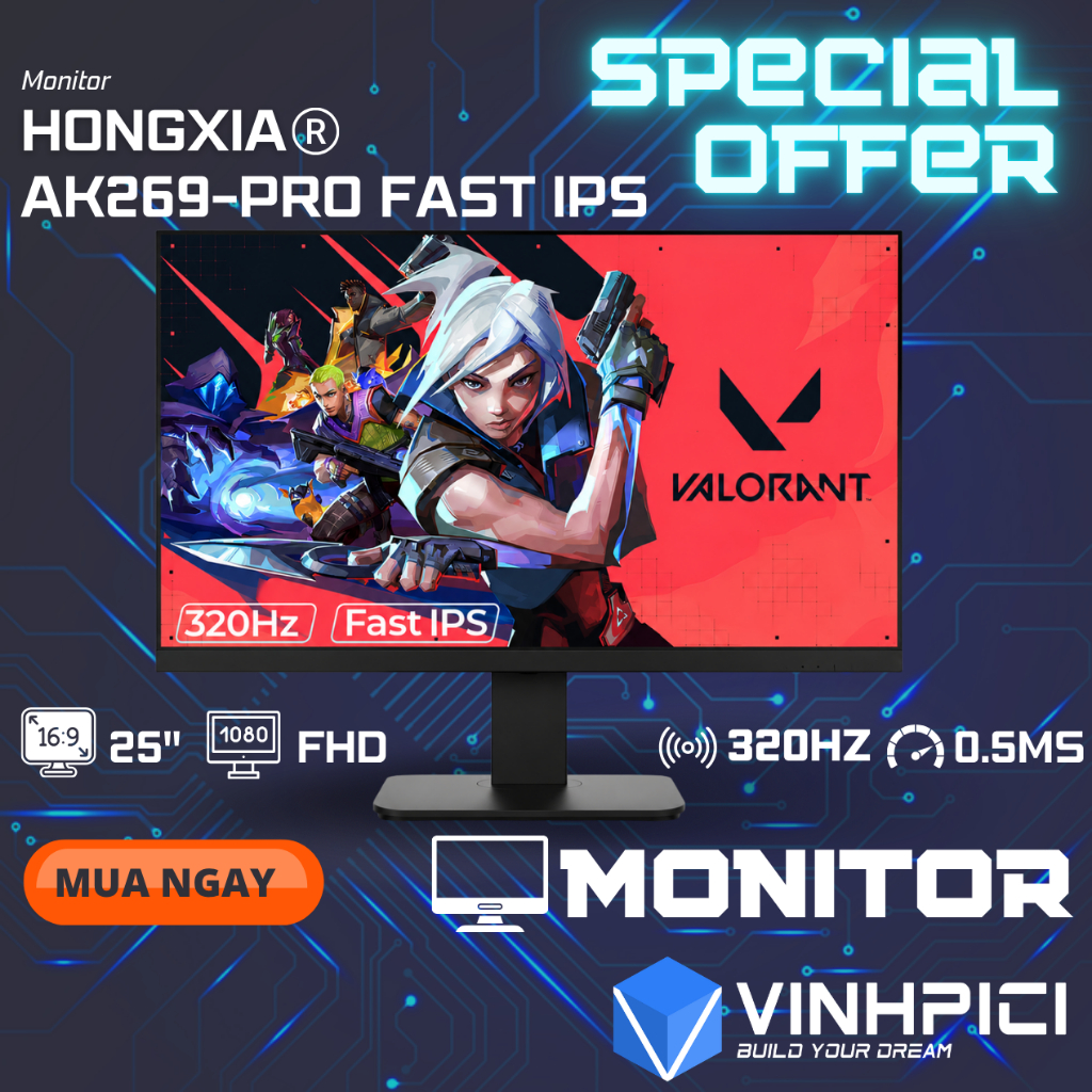 Màn hình Gaming HONGXIA AK269-Pro (25inch/FHD/Fast-IPS/320Hz/0.5ms) chung Panel XG259CMS chuyên Valo