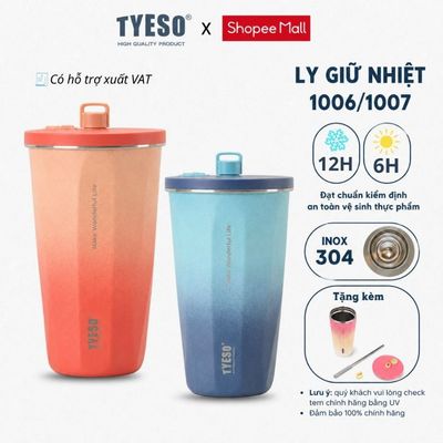 Ly giữ nhiệt TYESO dung tích 600ml giữ lạnh và nóng trong 24h có ống hút 01006 01007