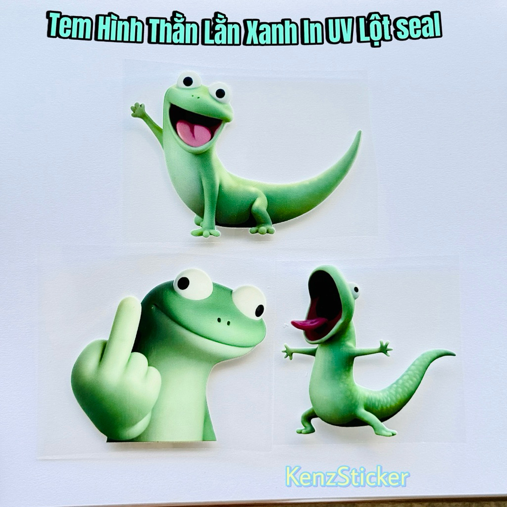 Tem Sticker Logo Hình MeMe Thằn Lằn Xanh,Chất Liệu Decal In Uv Lột Được Lớp Seal,Dán Xe Bền Màu Chốn
