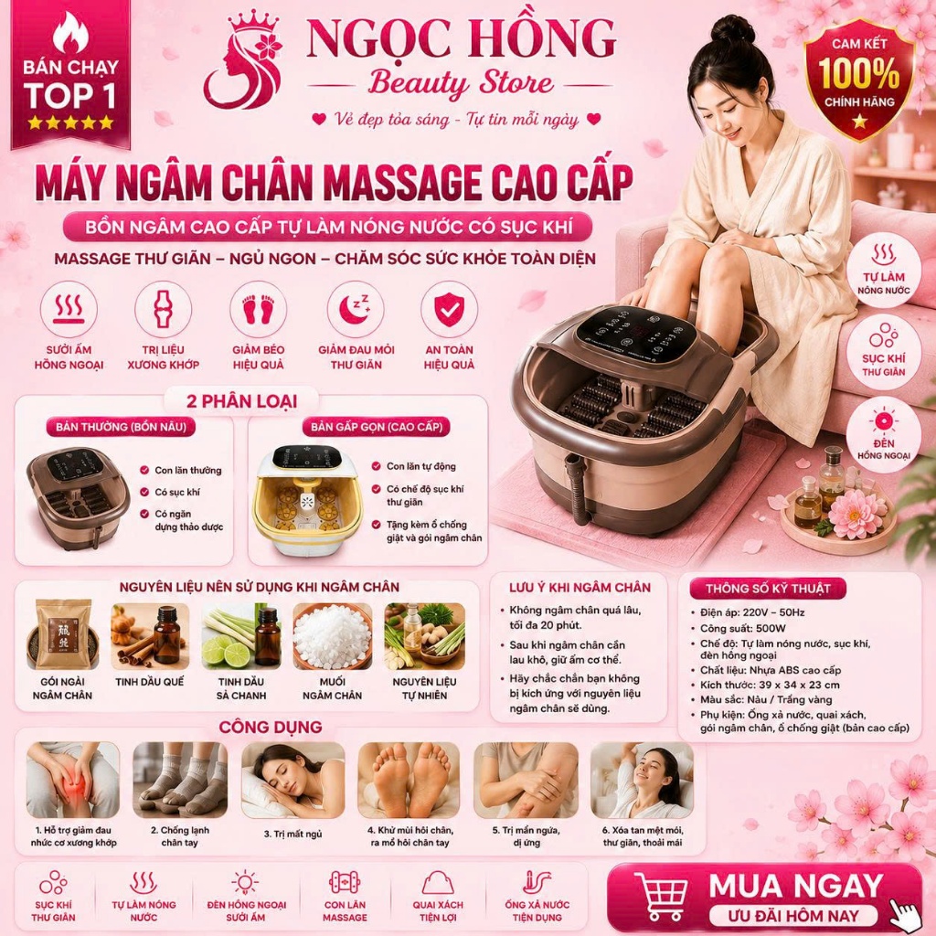 Máy Ngâm Chân Massage Cao Cấp Bồn Ngâm Cao Cấp Tự Làm Nóng Nước Có Sục Khí Massage Thư Giãn Ngủ Ngon