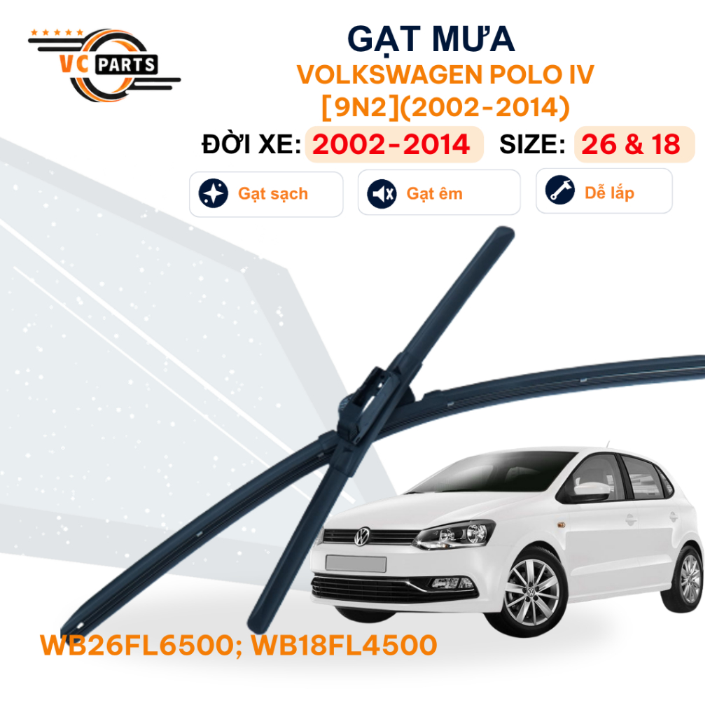 Gạt Mưa Thân Mềm Schaeffler Kích Thước 26 & 18 Cho Volkswagen POLO IV [9N2] 2002-2014