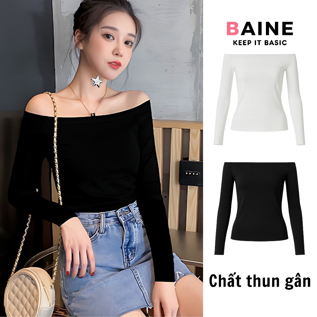 Áo Thun TAY DÀI TRỄ VAI DÁNG DÀI Chất Thun Gân Trơn DD155, Áo Kiểu Hở Vai Nữ Ôm Gọn Phong Cách Hàn Q