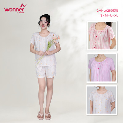 Bộ mặc nhà Wonner by WINNY tole lanh, Set bộ nữ tôn lanh nhẹ mát quần ngắn tay ngắn 2MNLA26013N