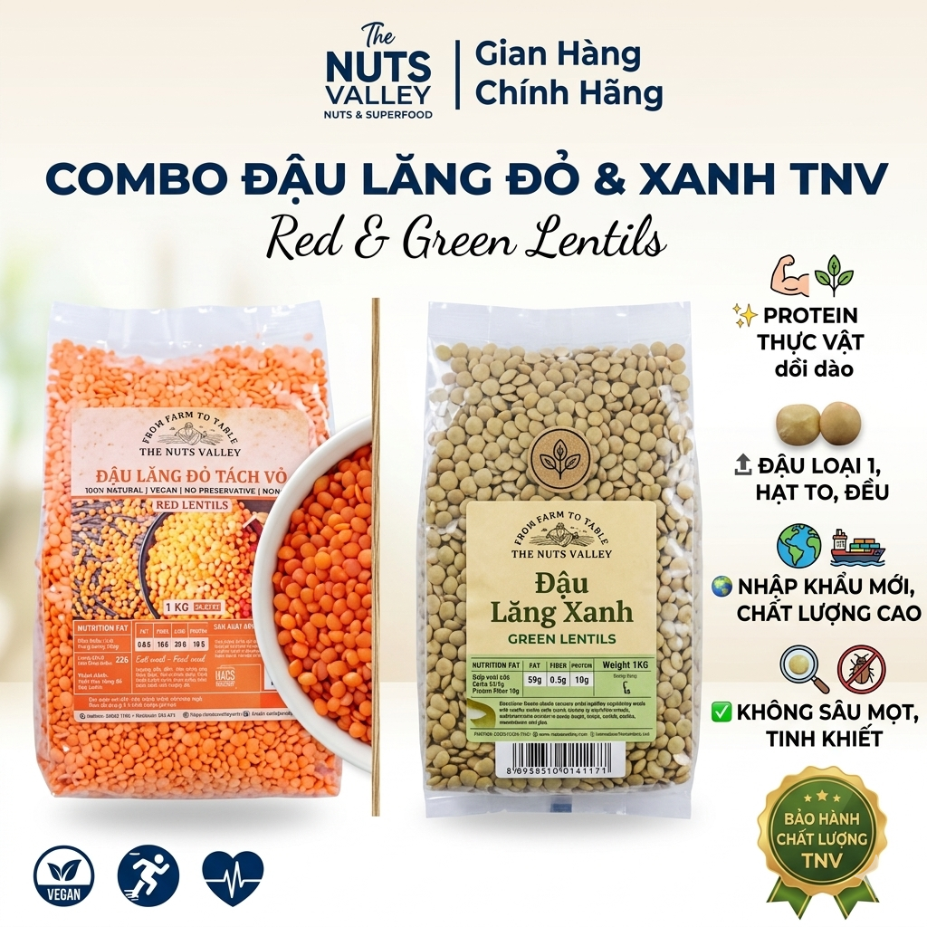 Đậu Lăng đỏ, đậu lăng xanh, nguyên liệu Canada, chính hãng 100%,ăn dặm cho bé, Healthy, Nấu Súp,Lentils, The Nuts Valley